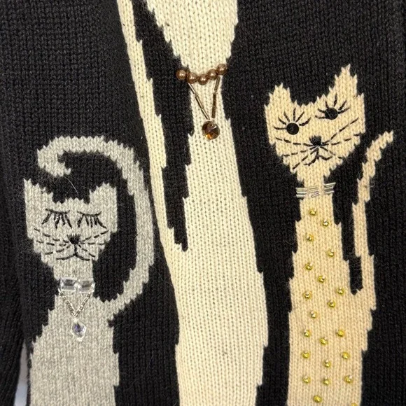 Vintage Designers‎ Originals Sweater Womens Medium Petite Black Cat Lover Zip - Picture 10 of 10